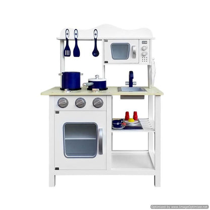 Keezi Kitchen Play Set | 18 Piece white and blue design, ideal for imaginative play.