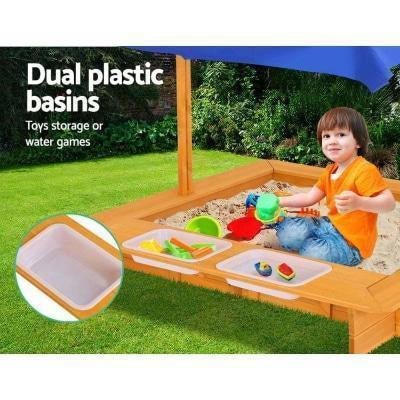 Keezi outdoor sand pit with canopy and ground sheet for childrens backyard play.