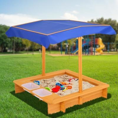 Keezi outdoor wooden sand pit with canopy, ideal for kids backyard play and fun.