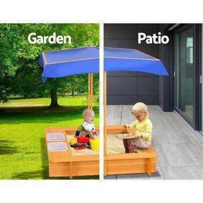 Keezi outdoor wooden sand pit with canopy, groundsheet - fun kids play under shade.