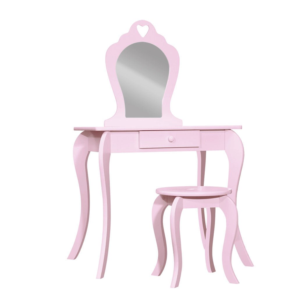 Keezi Pink Vanity Dressing Table Stool Set Mirror Princess | Kids Mega Mart | Shop Now!