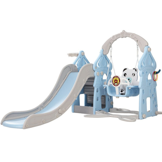 Keezi toddler swing set with slide and basketball hoop for active play at home.