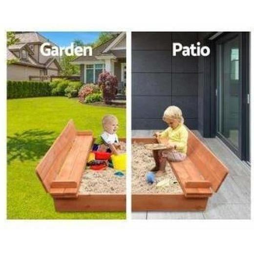 Keezi Toy Sandpit with Cover and Seat Wood, ideal kids play equipment for backyard fun