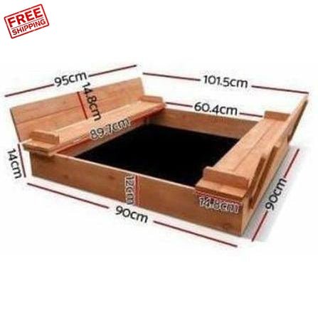 Keezi Toy Sandpit with Cover and Seat made of Wood for Kids Play Area at home