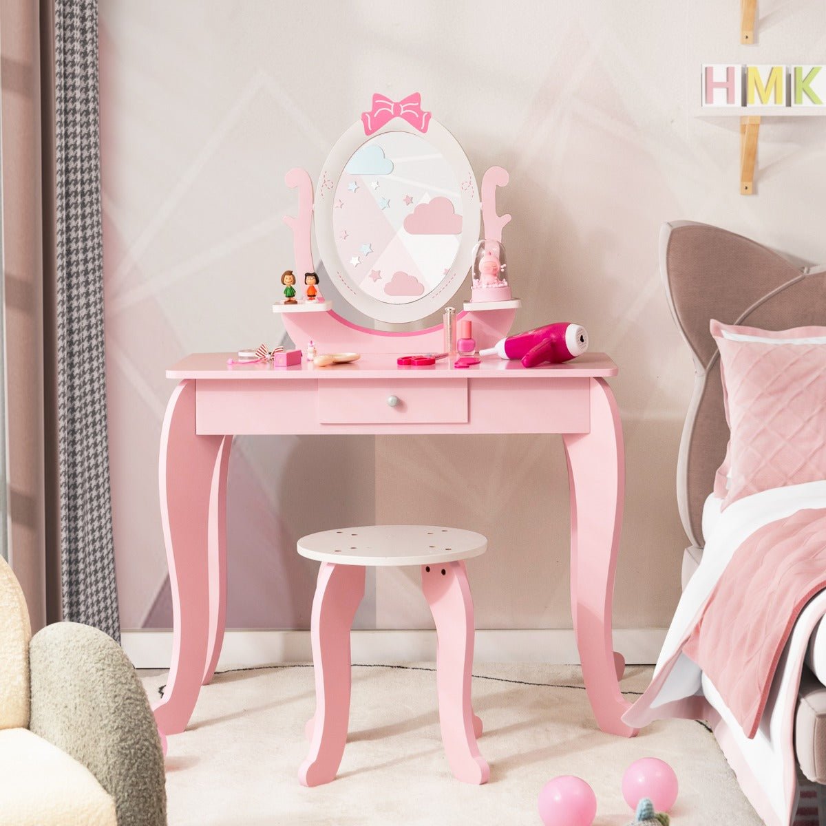 Children's Vanity Table Stool Set with Mirror - Spark Creative Adventures