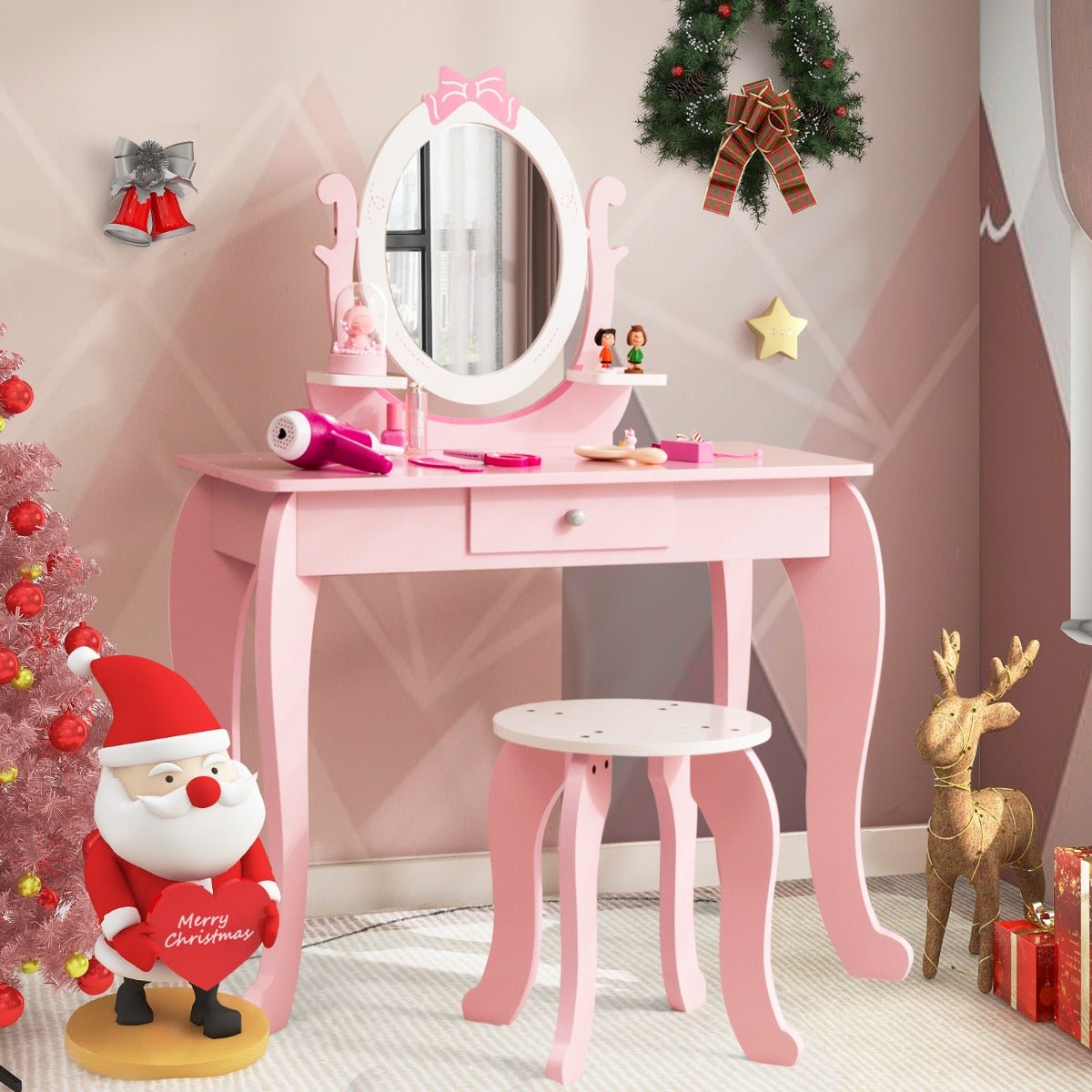 Spark Joy: Kid Vanity Table Stool Set with Mirror & Adjustable Mirror