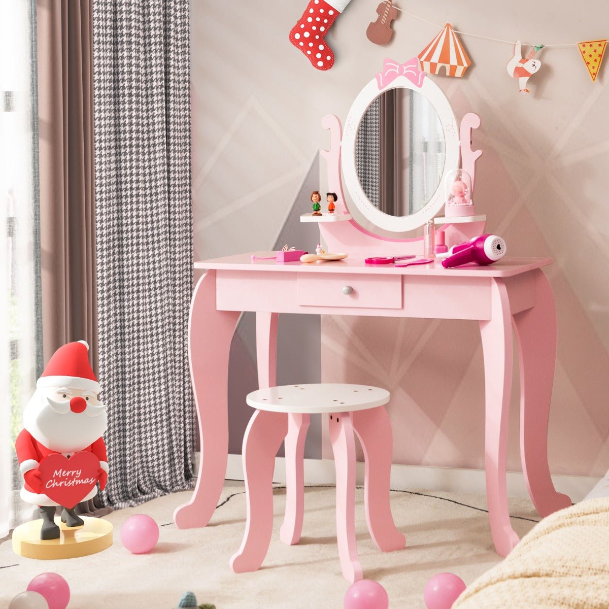 Nurturing Creativity: Children's Vanity Table Set with Adjustable Mirror