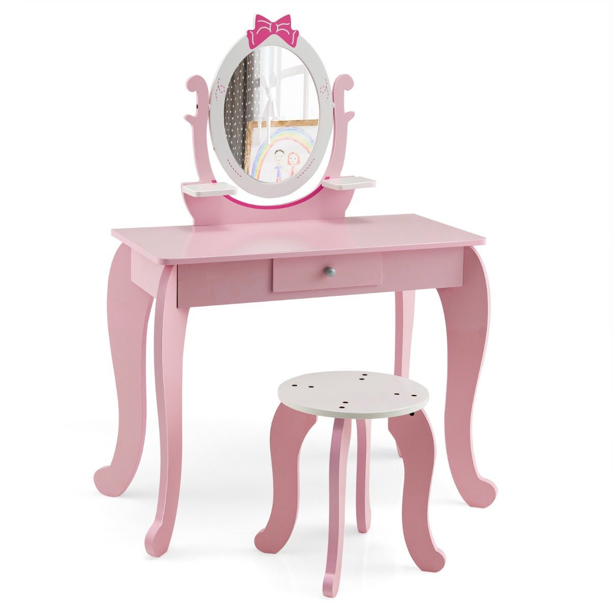 Kid Vanity Set: Table, Stool, and Adjustable Mirror for Imaginative Play