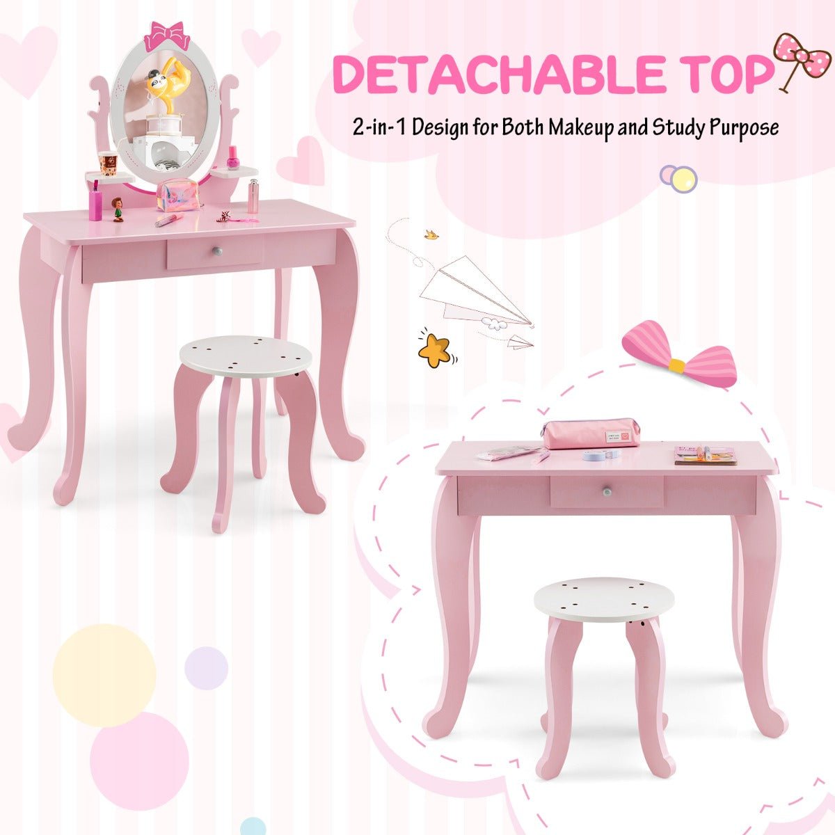 Magical Moments: Children's Vanity Table Stool Set with Mirror