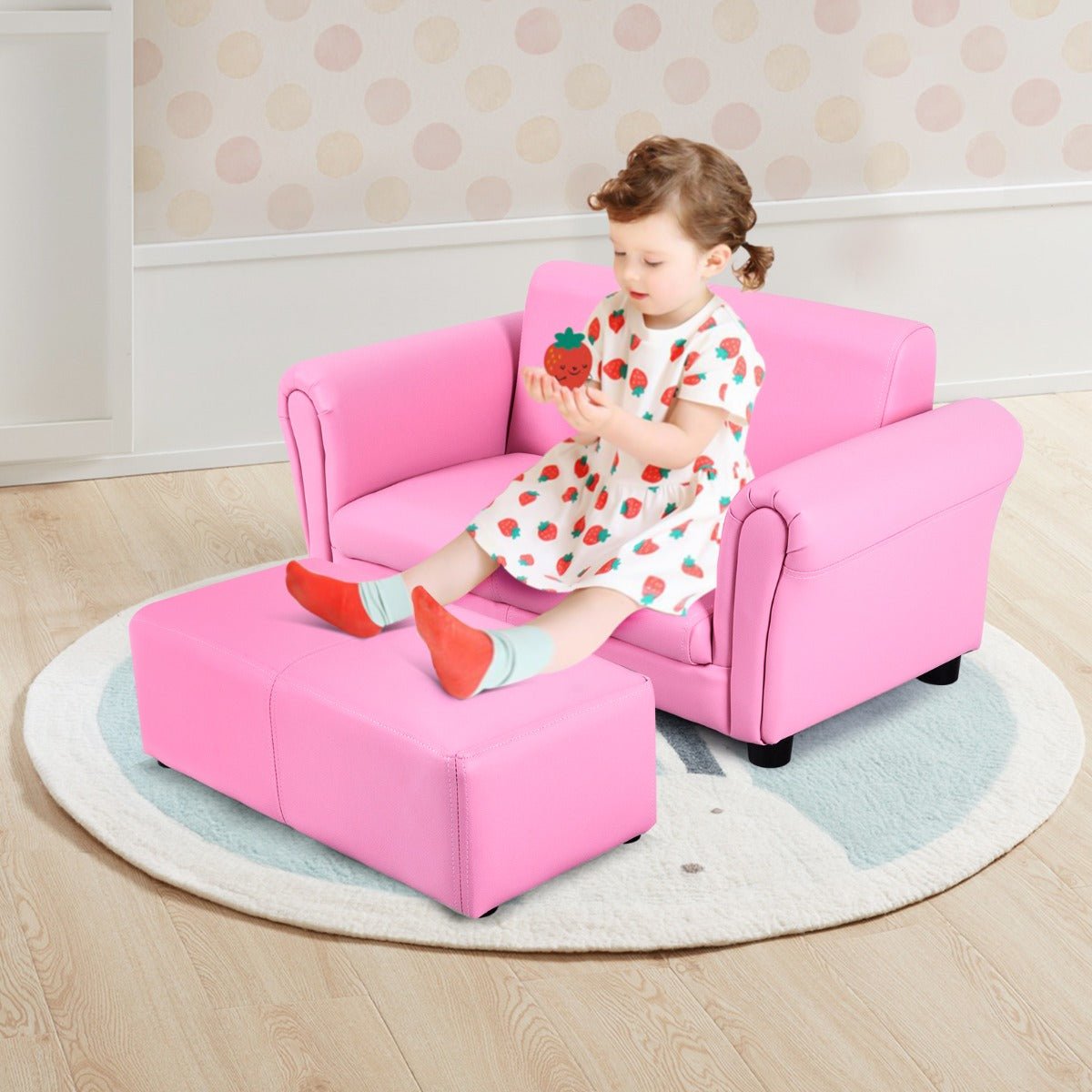Children's Sofa Set: 2-Seater with Footstool and Solid Wooden Frame for Kids