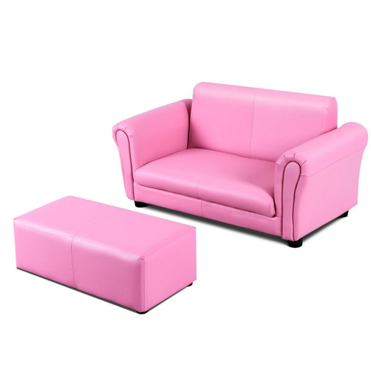 Kids Sofa Set: 2-Seat, Footstool, and Sturdy Wooden Frame for Boys and Girls