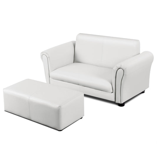 Children's Sofa Set: 2-Seater with Footstool and Sturdy Wooden Frame for Kids
