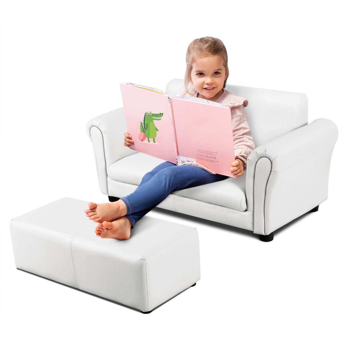 Boys' and Girls' Sofa Set: 2-Seat with Footstool and Durable Wooden Frame