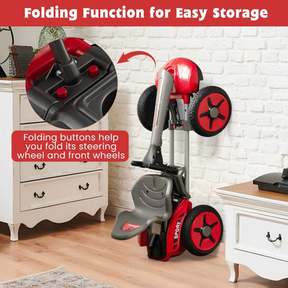 Folding Go Kart with 2-Position Adjustable Steering Wheel for Kids Red