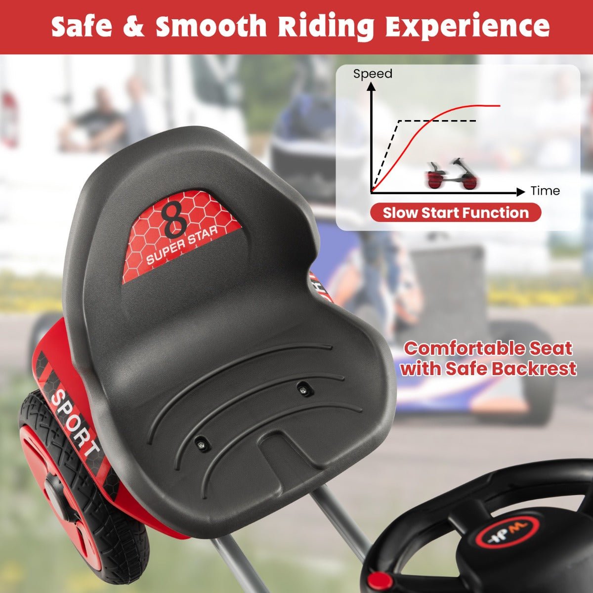 Shop Go Kart with 2-Position Adjustable Steering Wheel for Kids Red