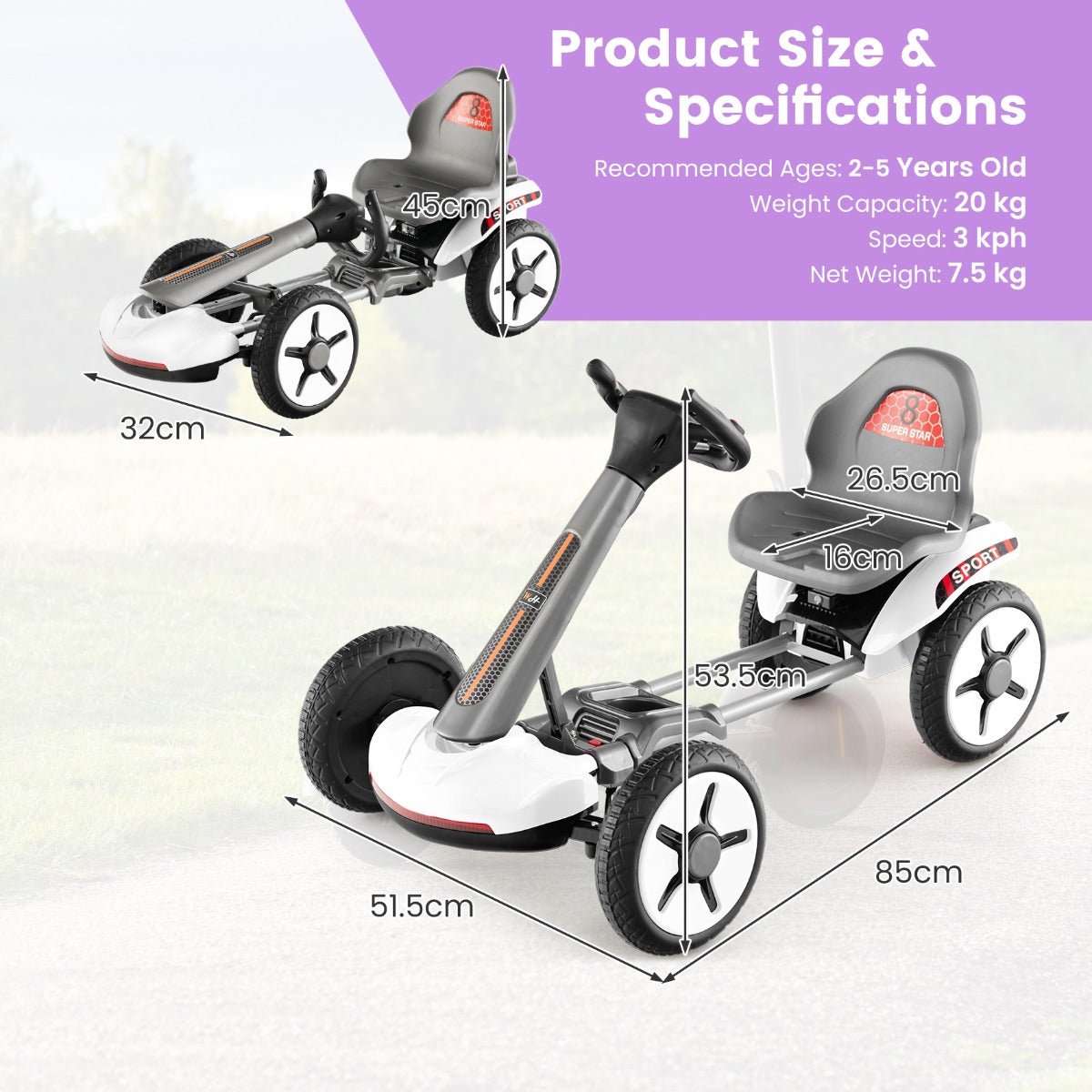 Measurements Foldable Go Kart for Easy Storage and Transport