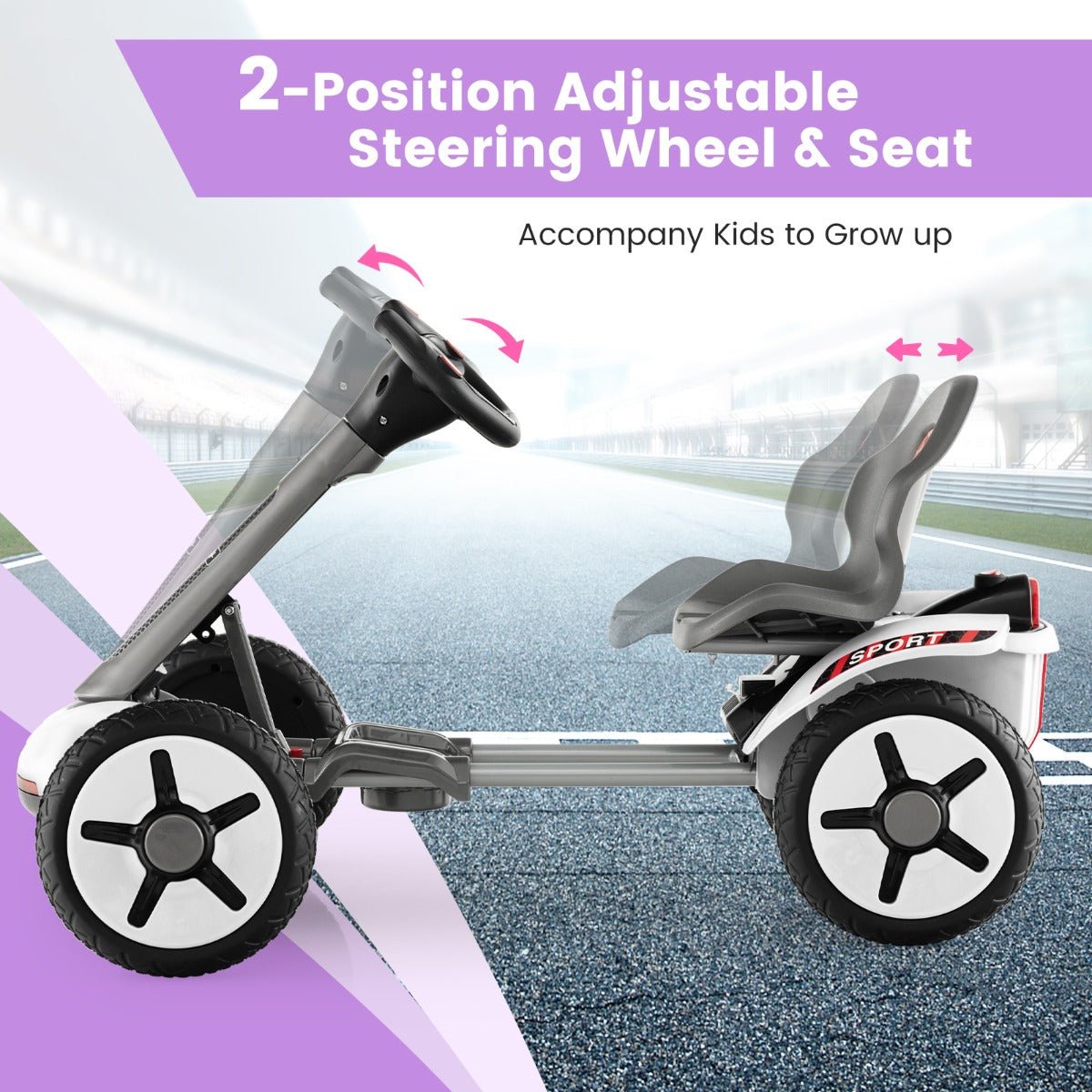 Adjustable Steering wheel and seat Go Kart for Easy Storage and Transport