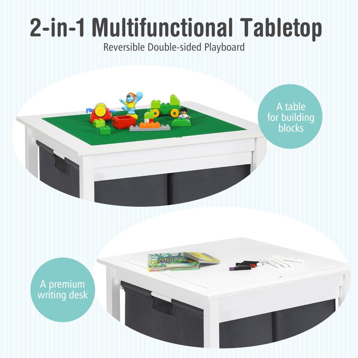 Organize Play: White Kids Activity Table with Non-woven Drawers