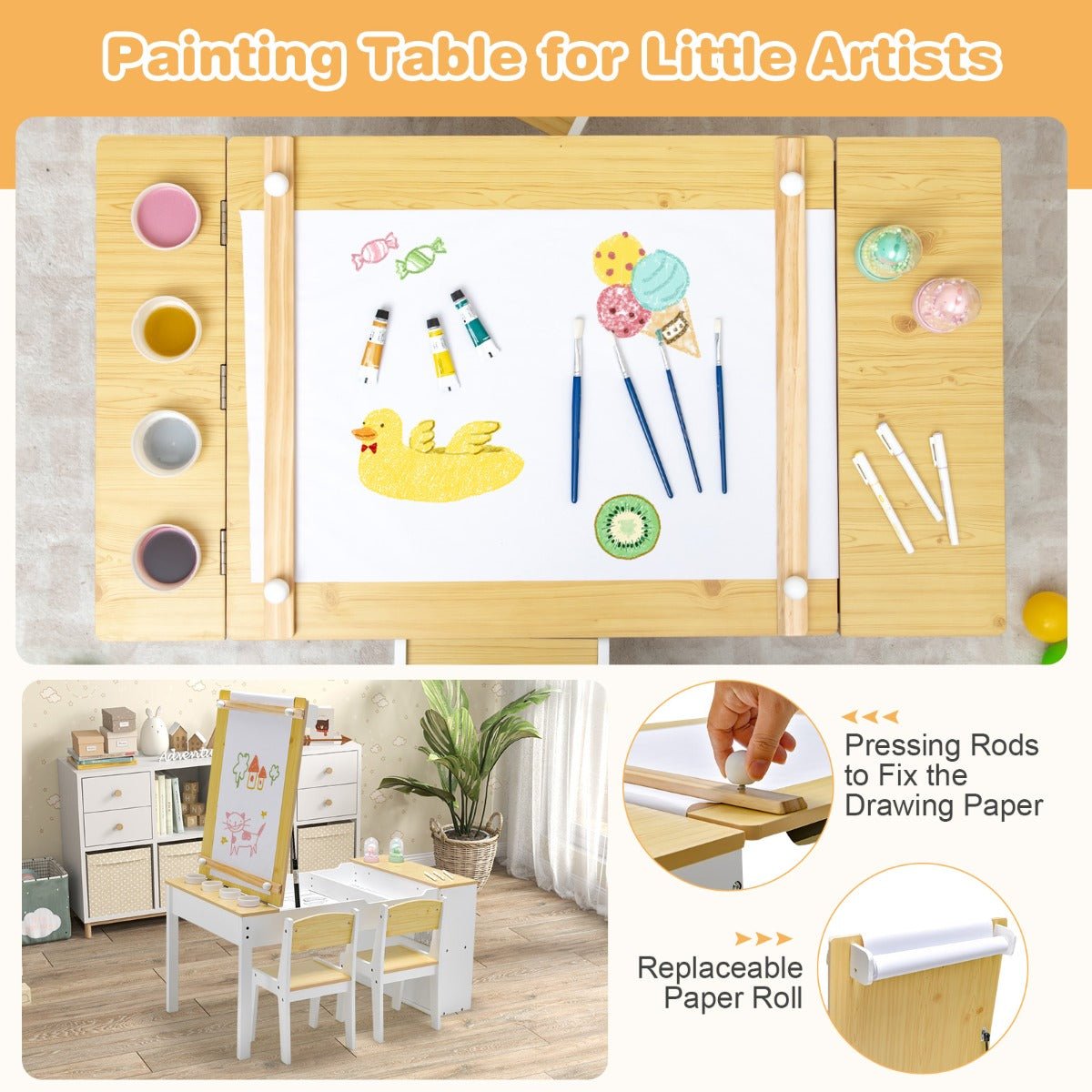 Spacious Art Easel Workstation with Chairs for Kids