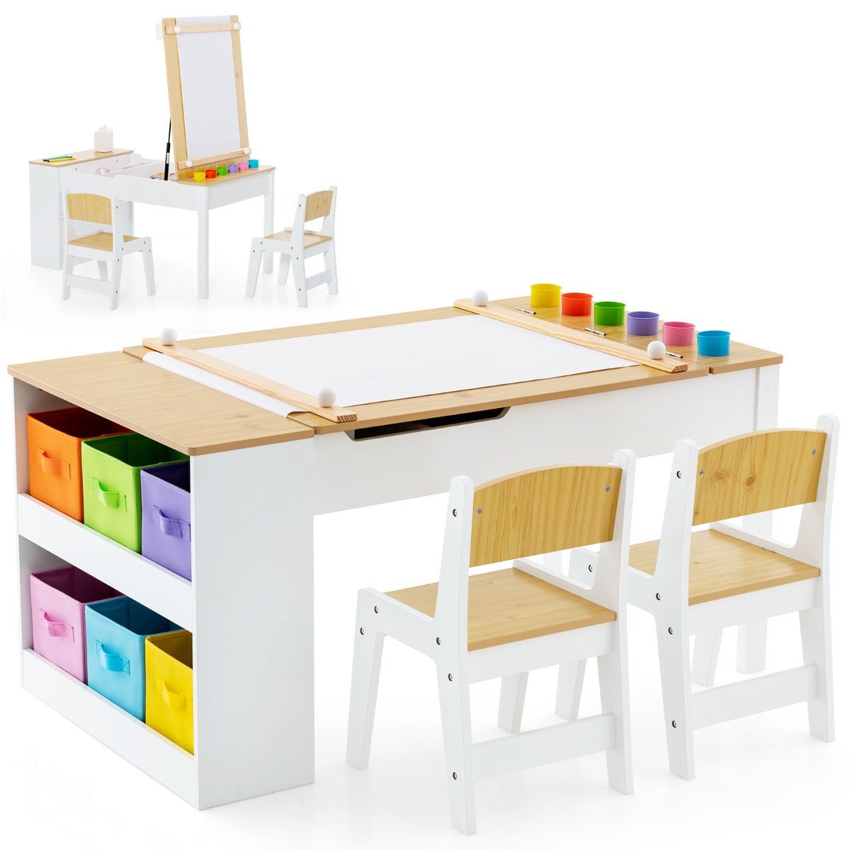 Kids Art Easel and Table Set with Canvas Storage
