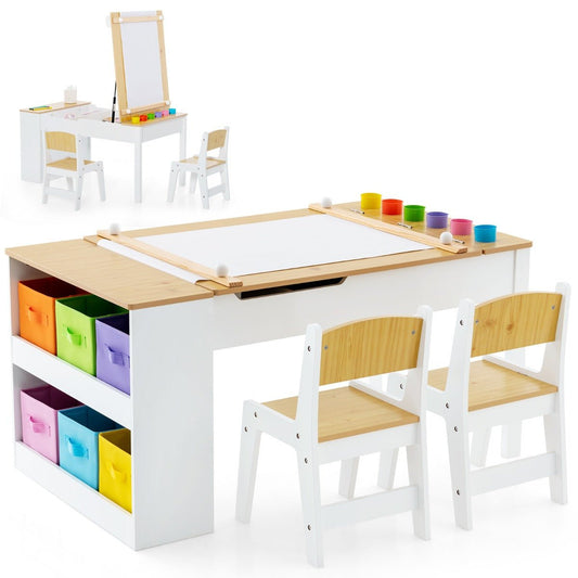 Kids Art Easel and Table Set with Canvas Storage