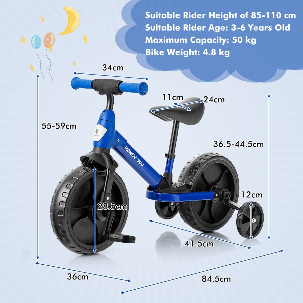 Learn and Ride: 4-in-1 Kids Training Bike with Training Wheels Blue