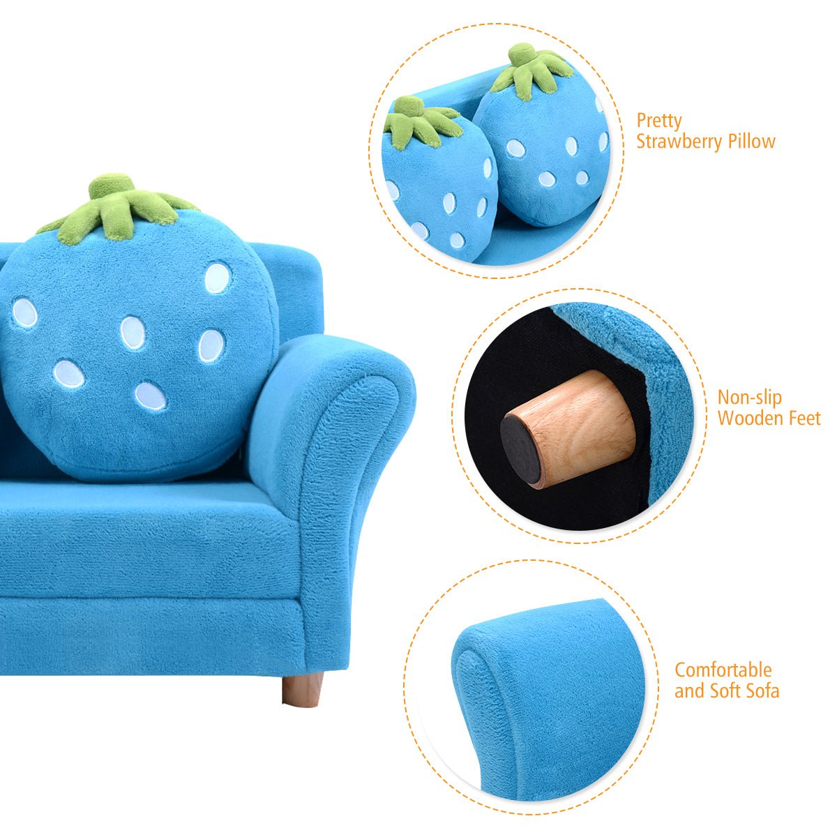 Children's 2-Seat Sofa Bed: Lounge with Charming Strawberry Pillows for Kids