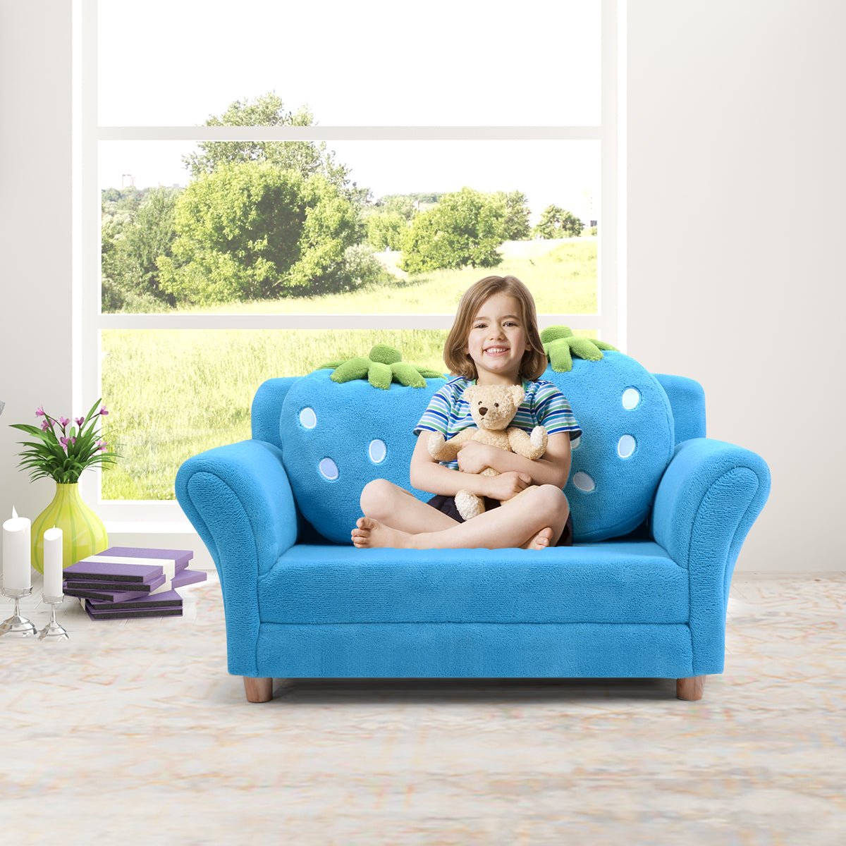 2-Seat Kids Sofa Bed: Lounge with 2 Strawberry Pillows for Comfort