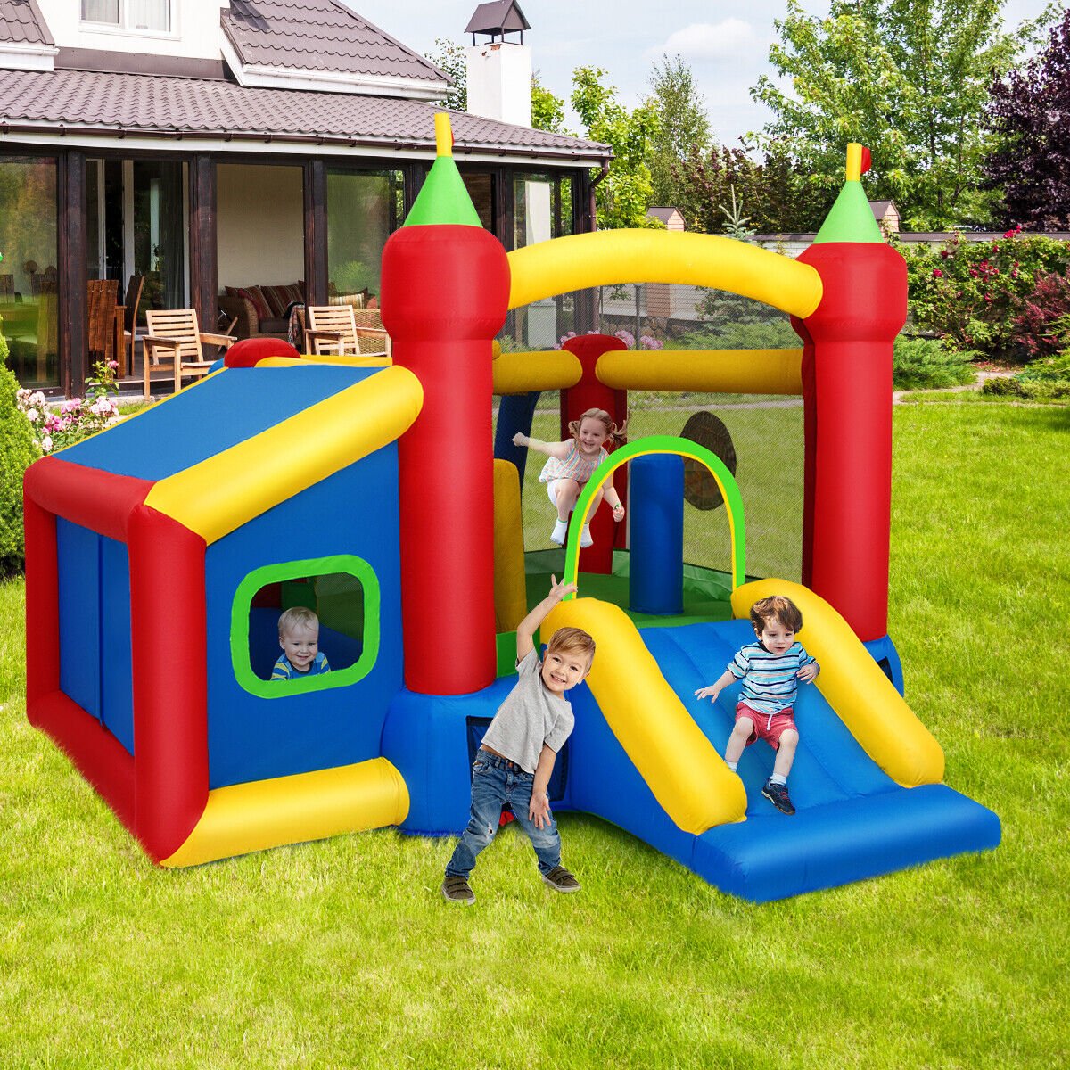 Inflatable Kids Playhouse - 7-in-1 Bounce House with Ocean Balls
