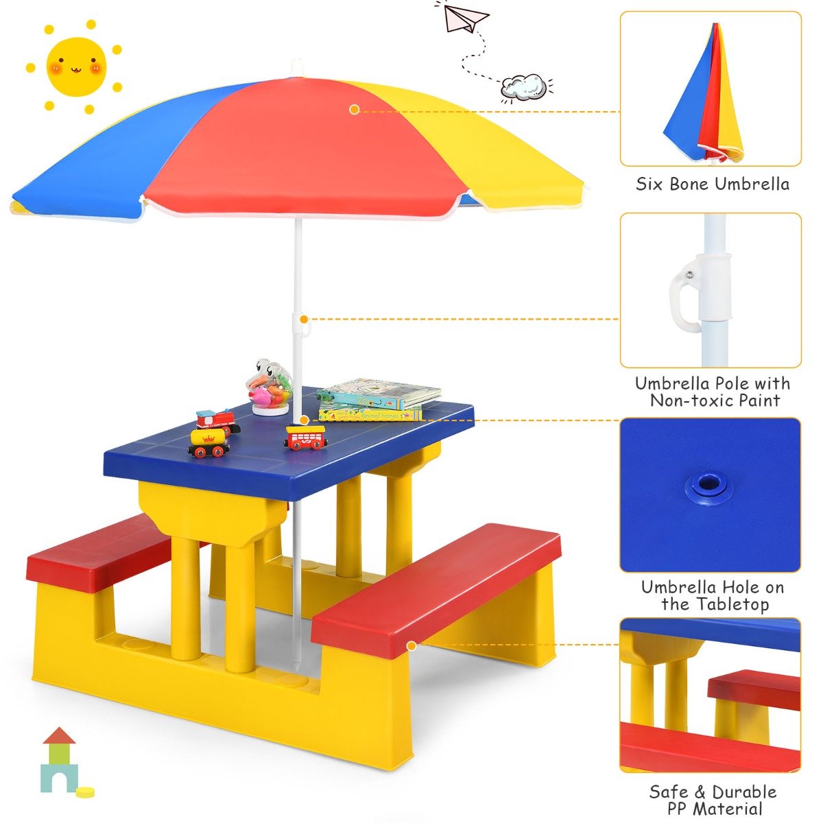 Kids Picnic Table with Removable Umbrella: Experience Joyful colour