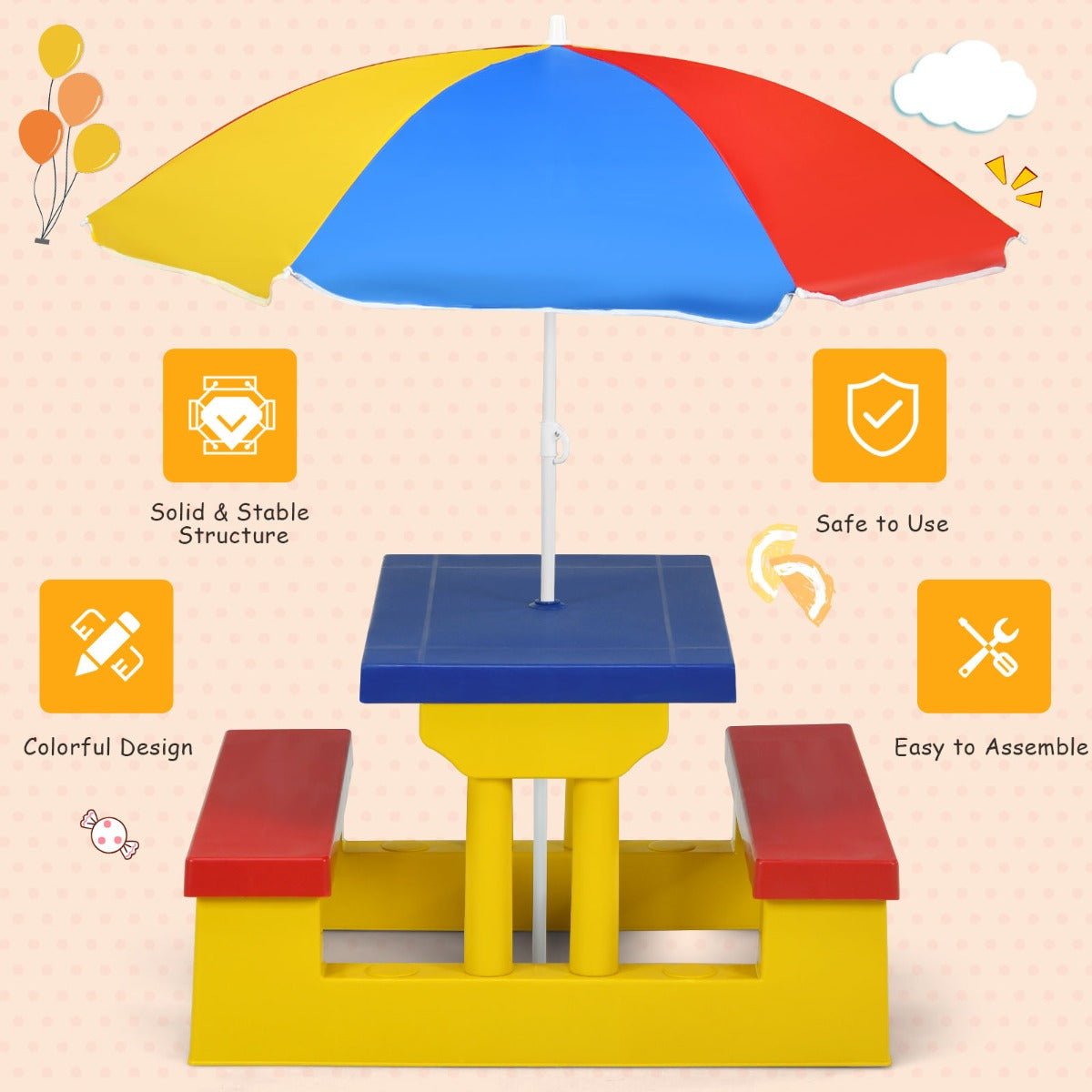 Enchanting Children's Picnic Table: Create Memories with colour and Umbrella