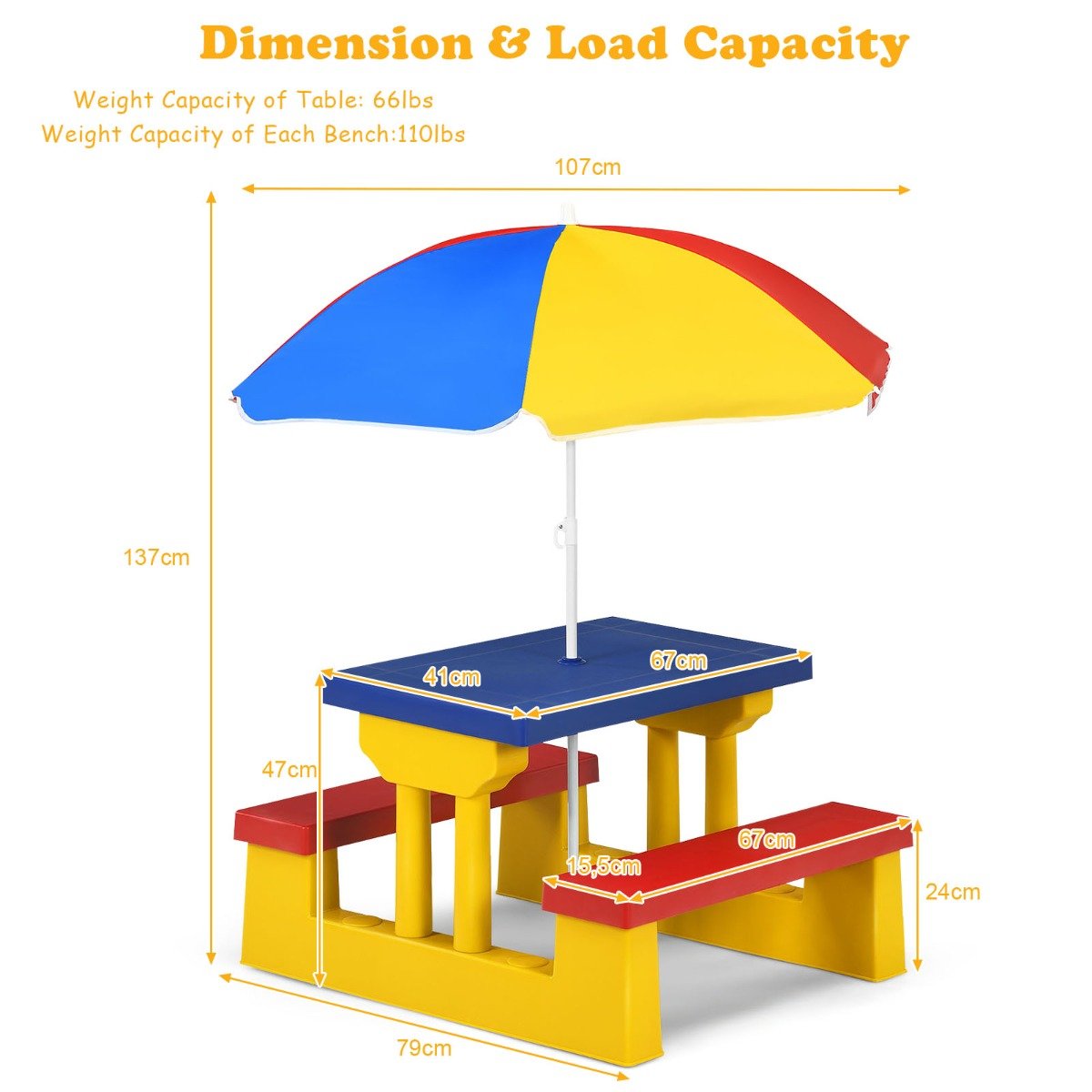 Whimsical Kids Picnic Spot: Embrace Vibrancy and Removable Umbrella Shade