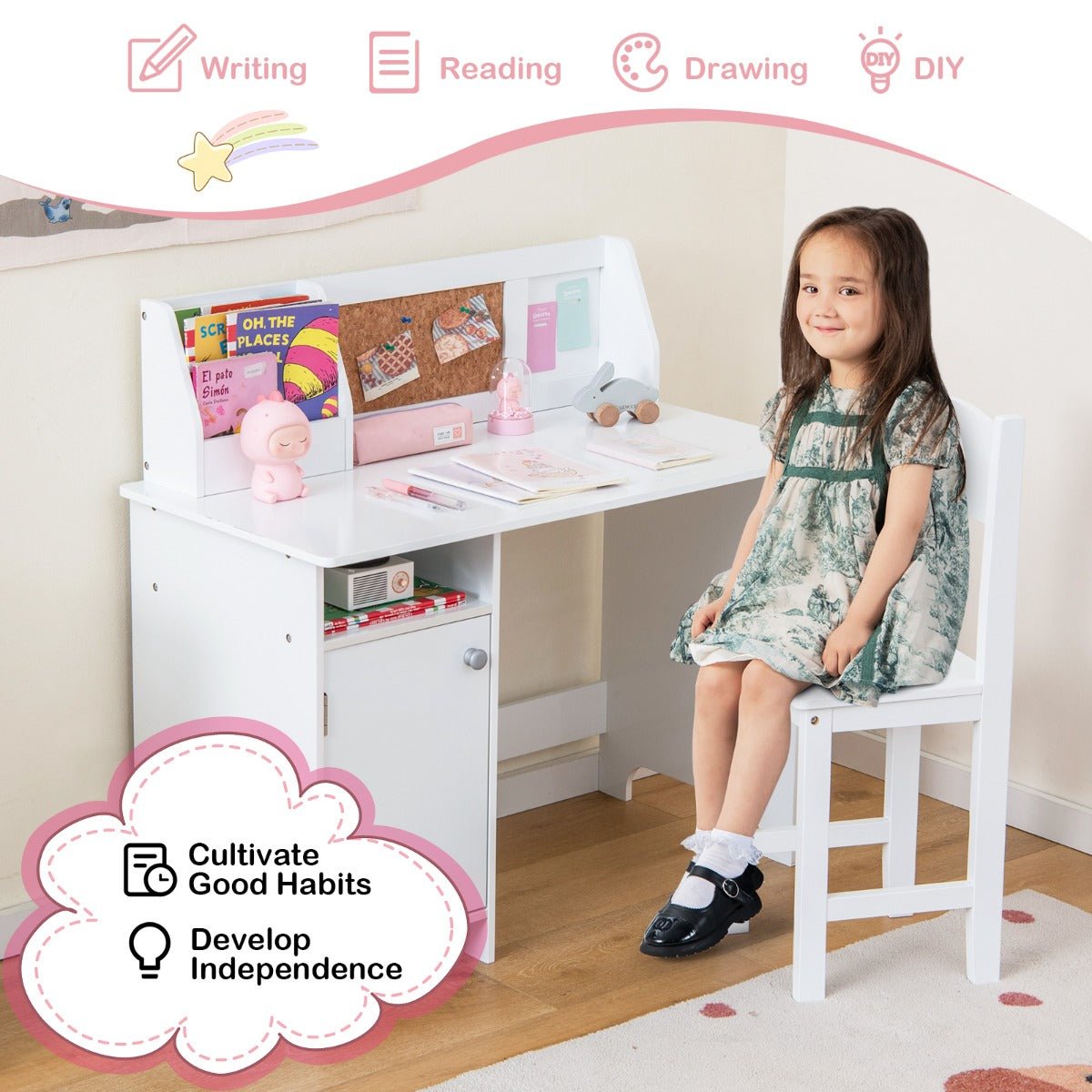 Kids Study Desk & Chair Set: Hutch & Bulletin Board for Organized Learning