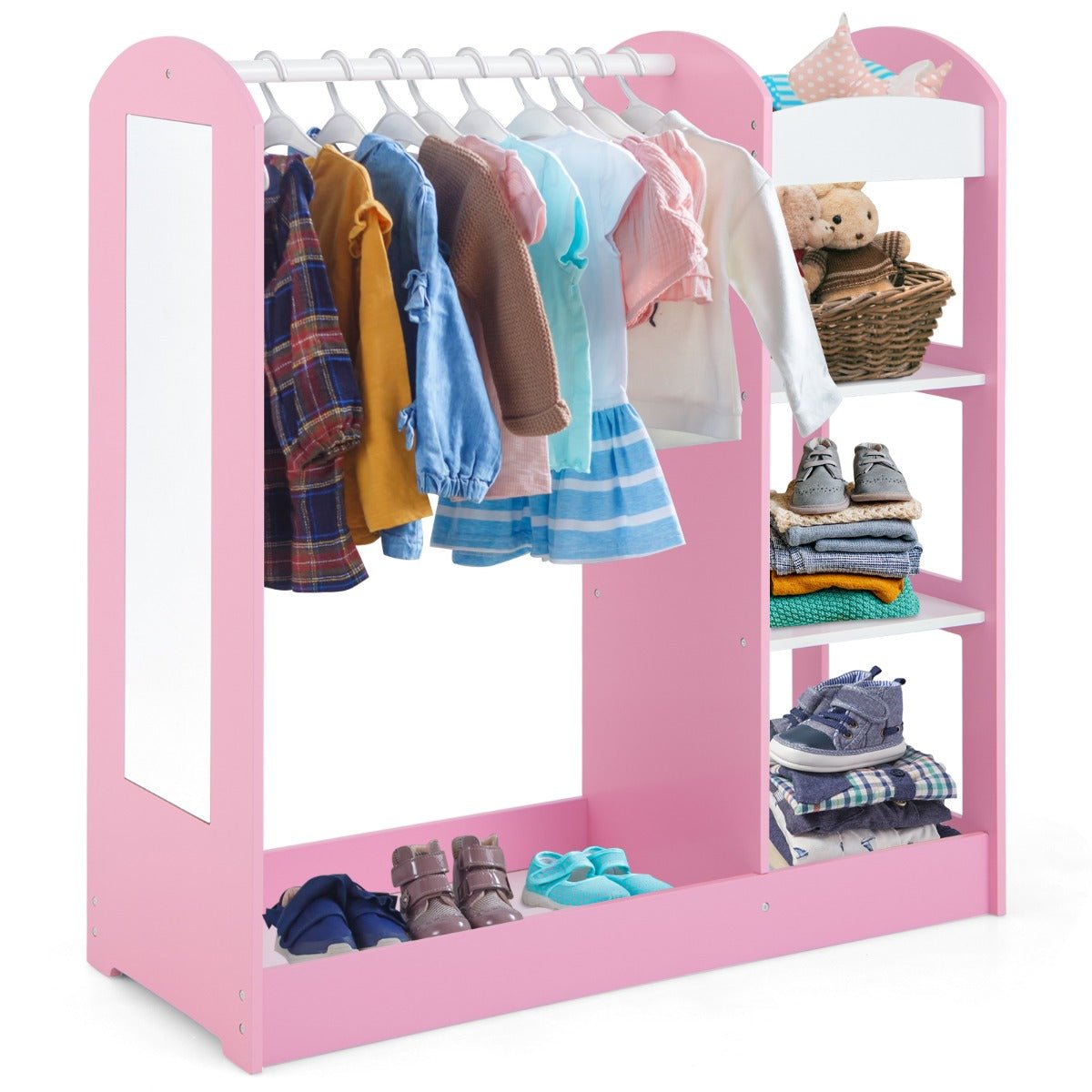 Shop Pink Kids Dress Up Storage with Mirror - Playtime Organized!