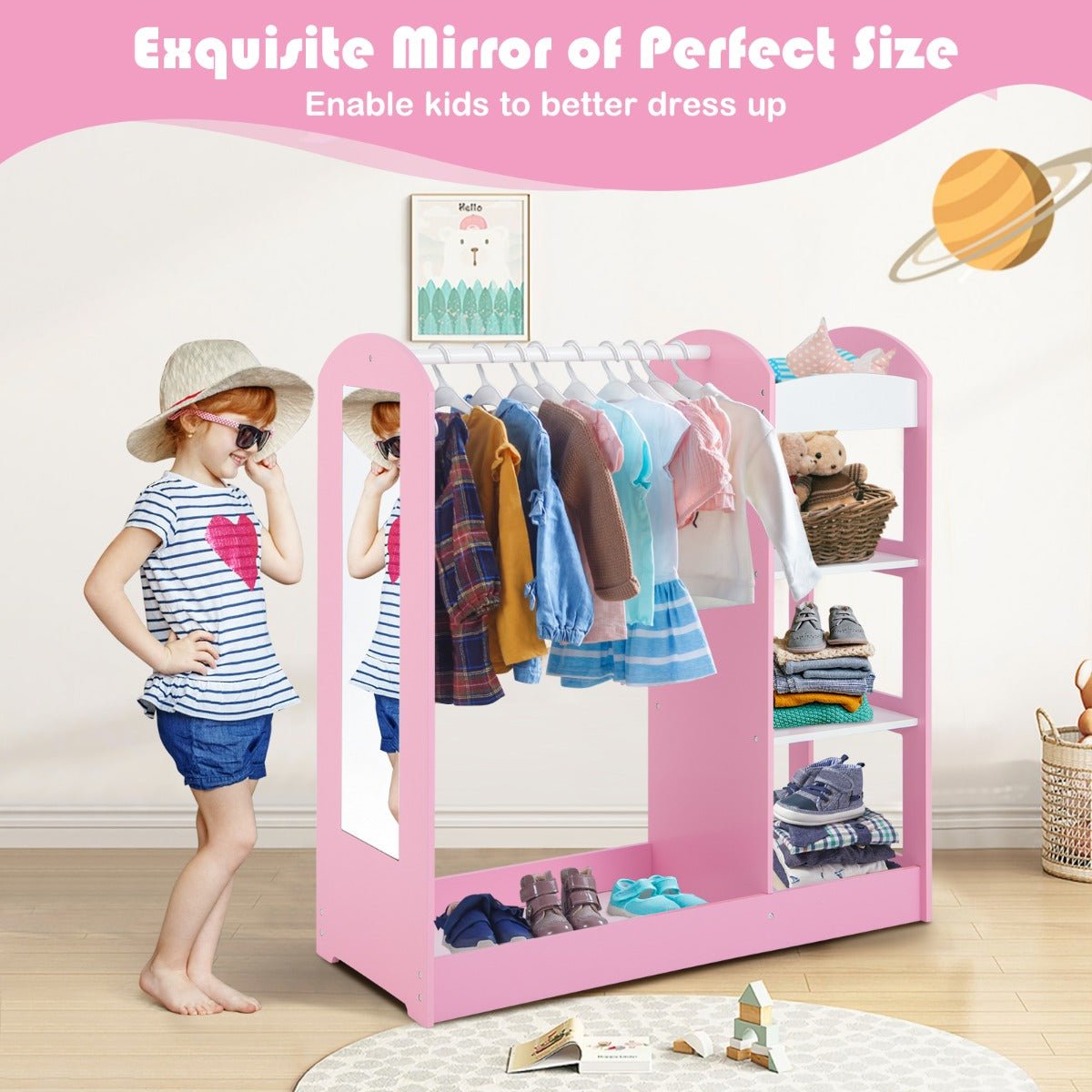 Explore Imagination: Pink Kids Dress Up Storage with Cloth Hanger