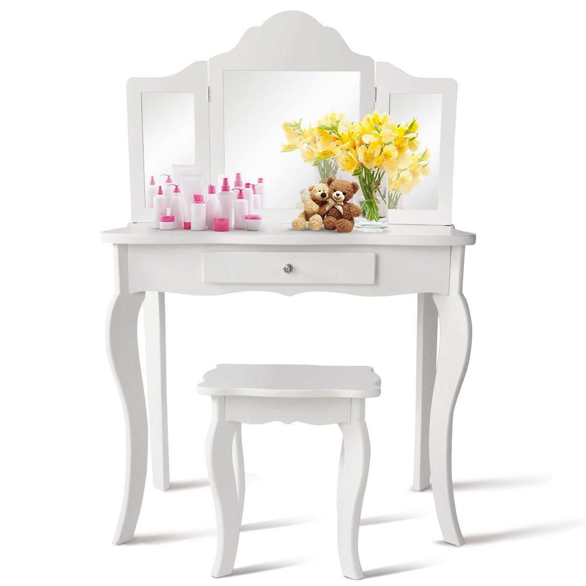 White Kids Dressing Table Set: Your Child's Dream Vanity at Kids Mega Mart