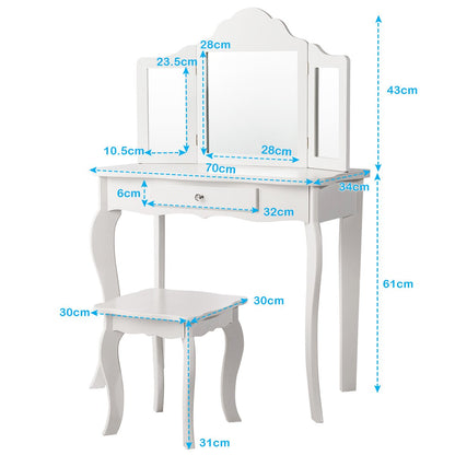 White Kids Dressing Table Set - Quality Vanity for Young Explorers