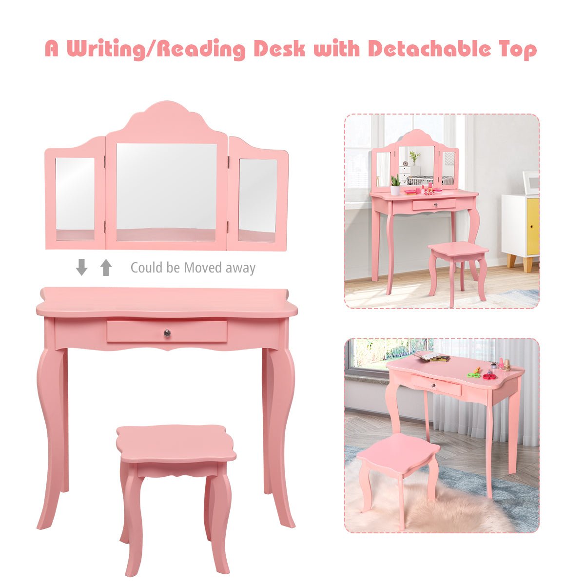 Children's Dressing Table with Stool & Mirror - Playtime Enchantment