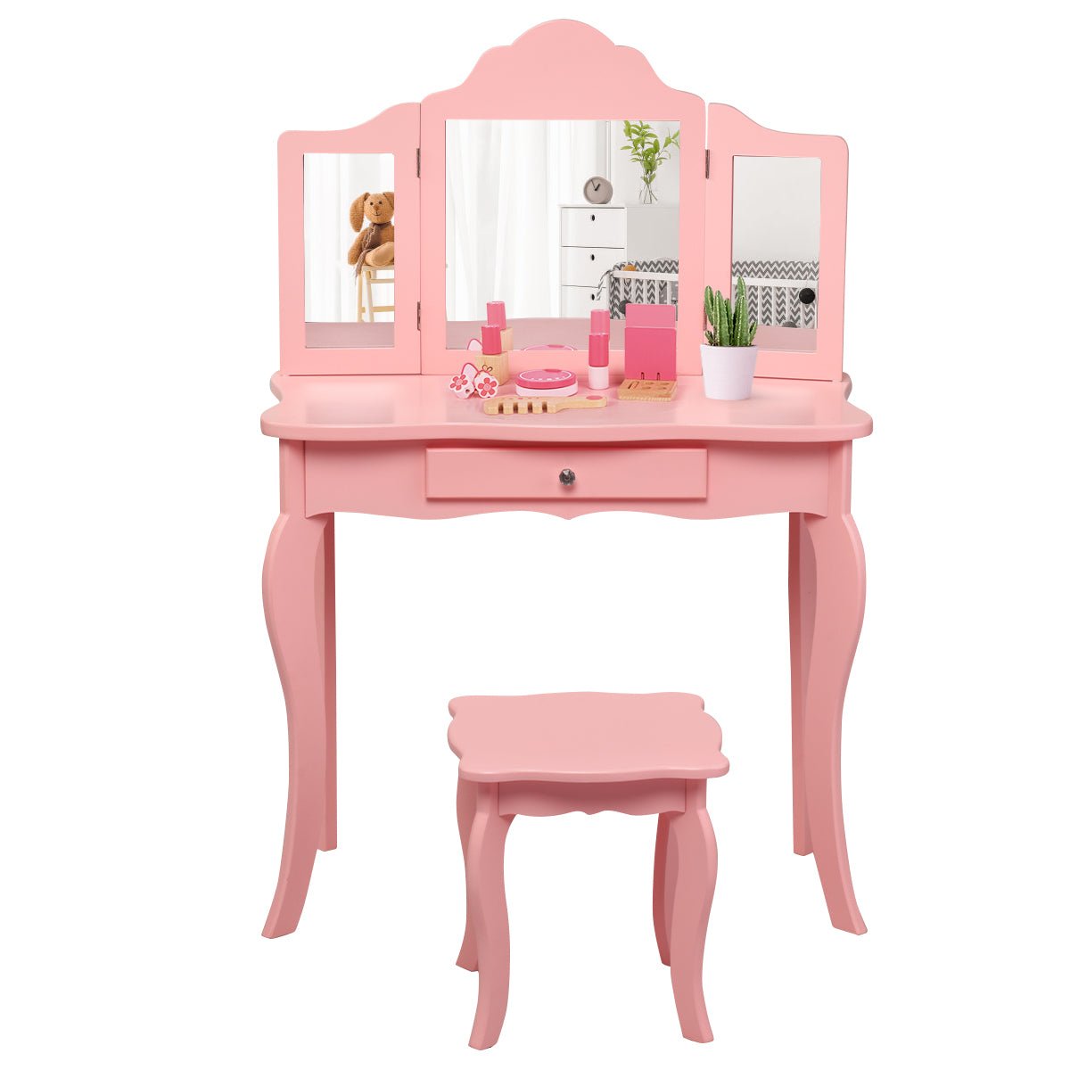 Kids Dressing Table Set with Stool & Mirror - Encourage Creativity