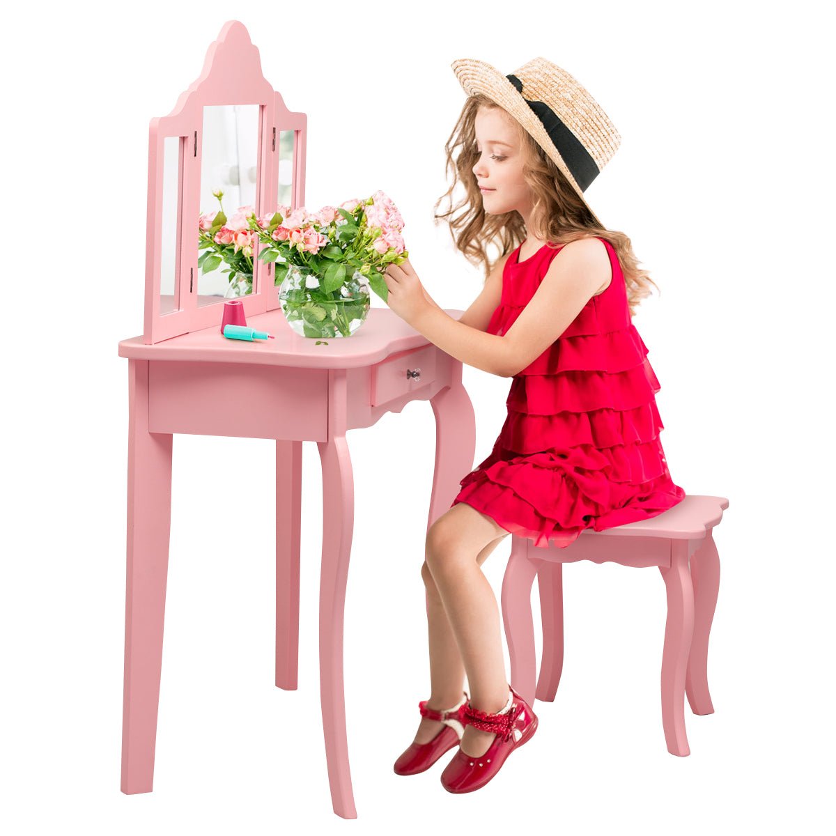 Children's Vanity Table & Mirror Set - Playful Beauty for Ages 3-7