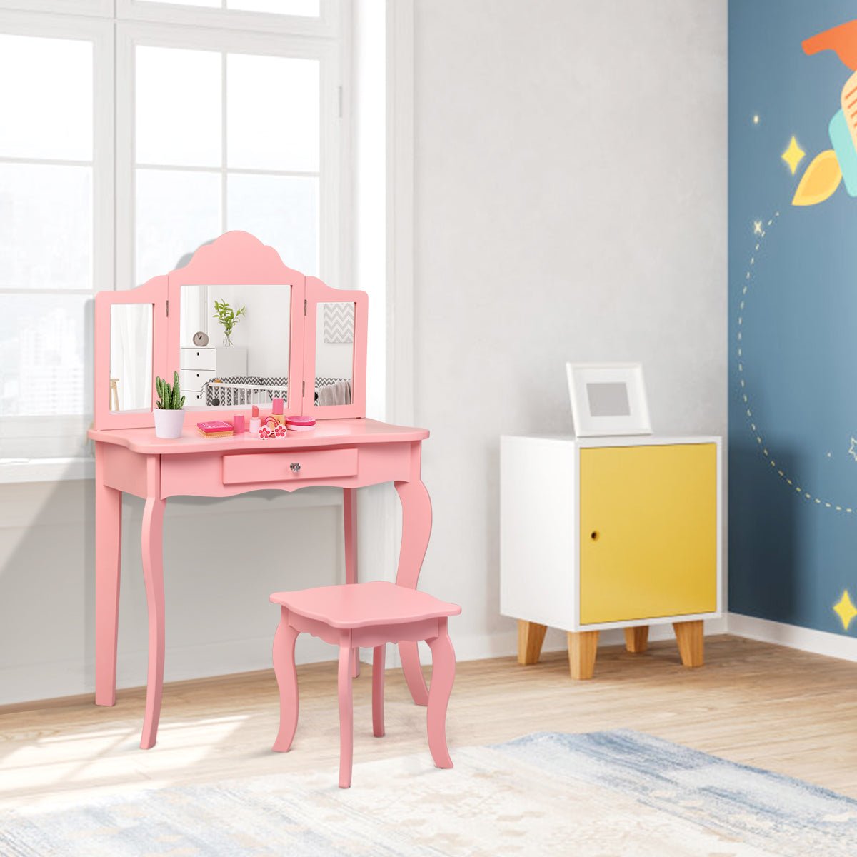 Kids Dressing Table Set with Mirror & Stool - Explore Imagination