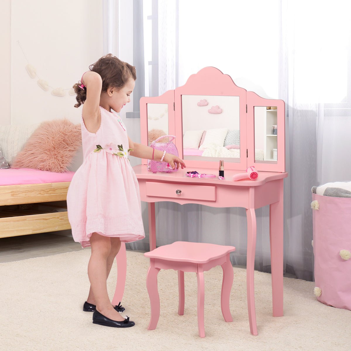 Children's Dressing Table & Stool Set - Mirror Magic for Ages 3-7