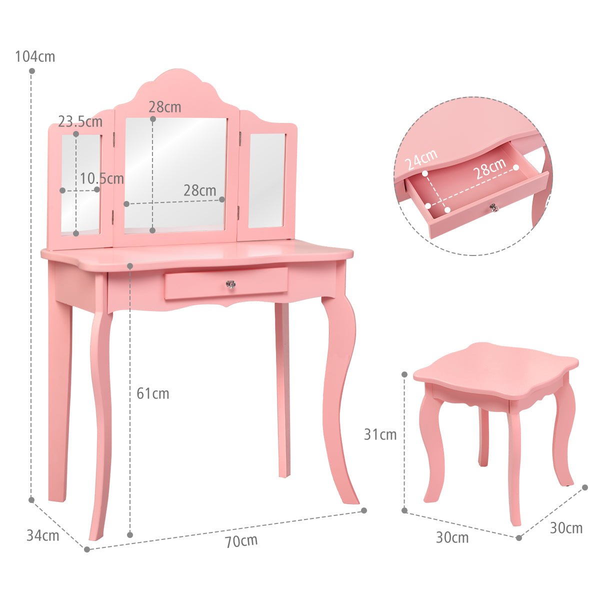 Children's Dressing Table with Stool & Mirror - A World of Fun