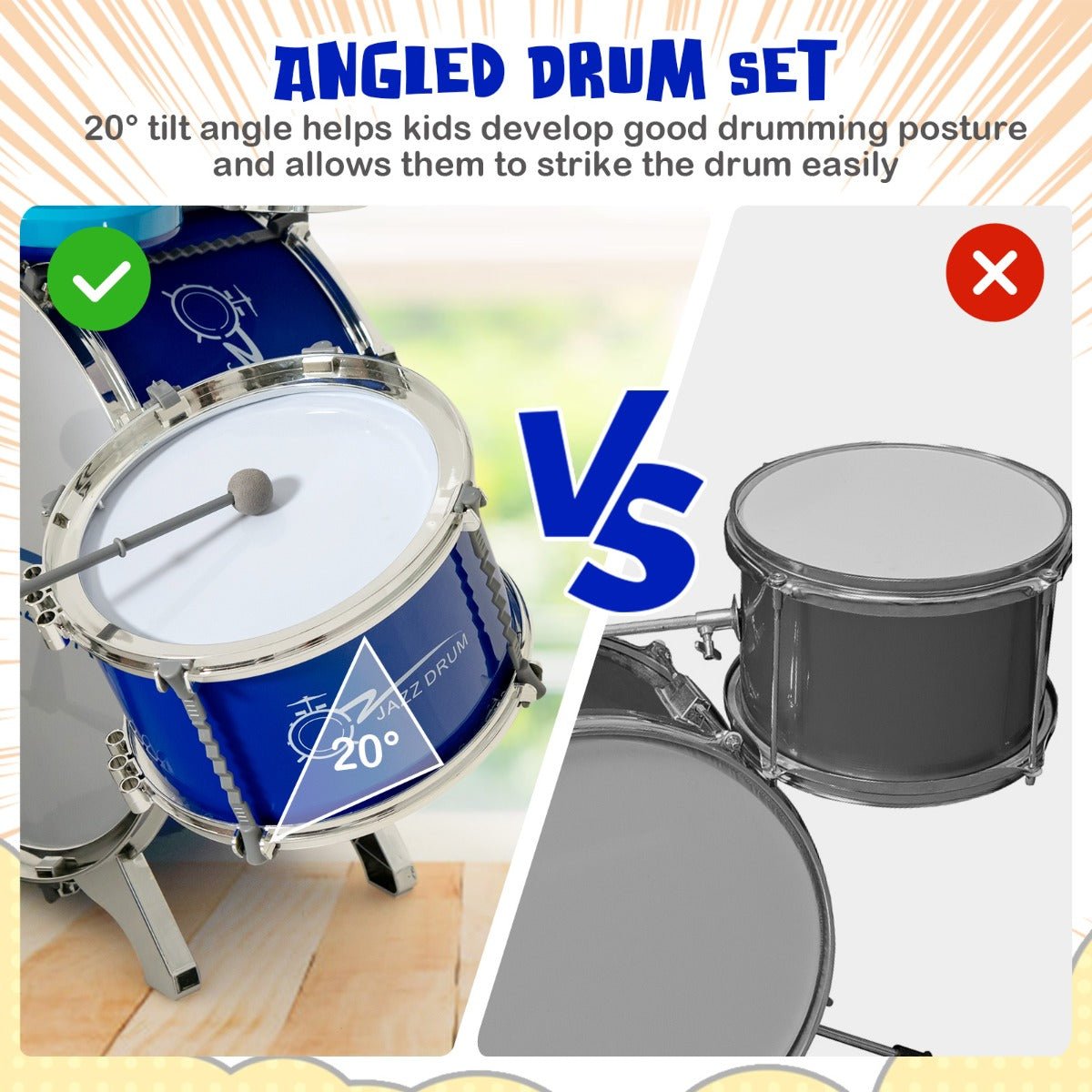 Blue Kids Drum Keyboard Ensemble - Stool & Microphone Stand Included