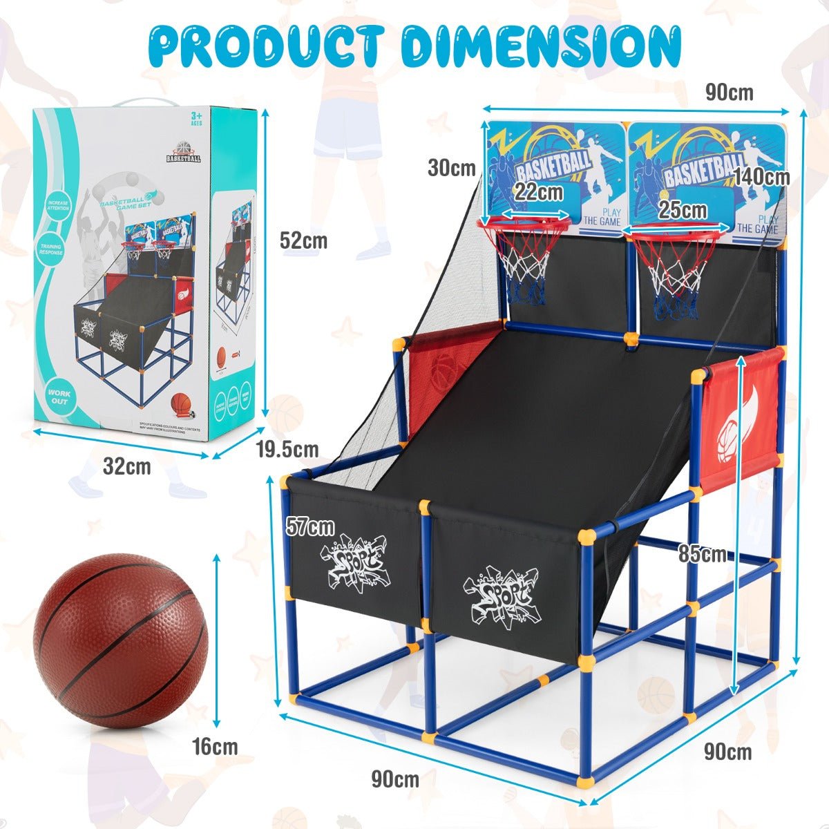 Active Playtime: Kids Dual Shot Basketball Hoop Arcade Game, 2 Hoops