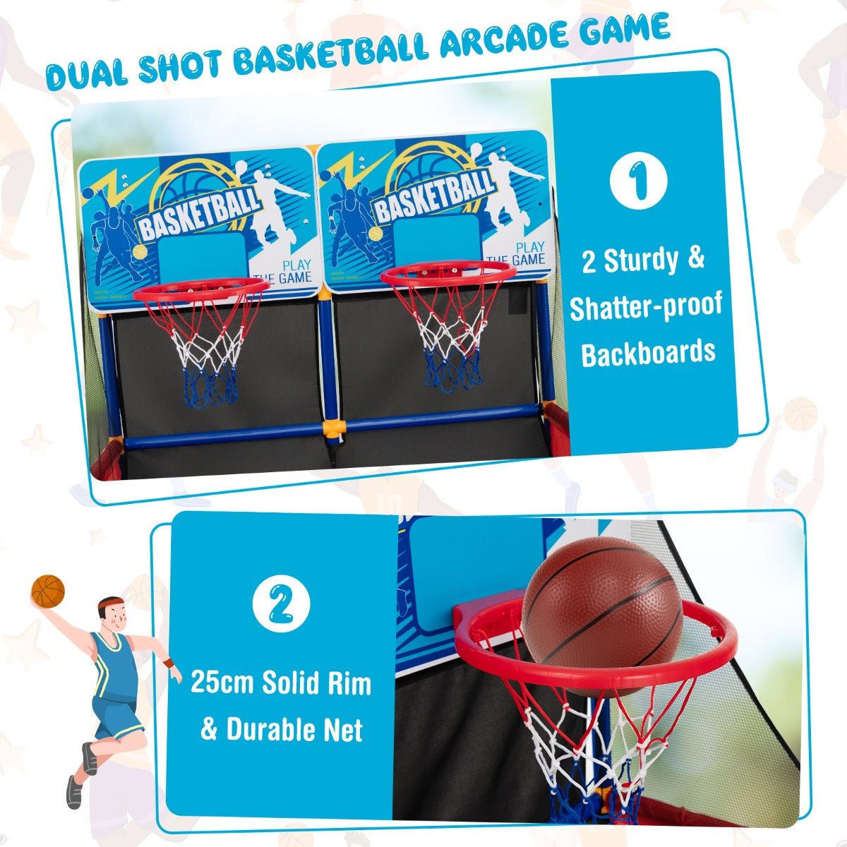 Arcade Excitement: Kids Dual Shot Basketball Hoop Game with 2 Hoops