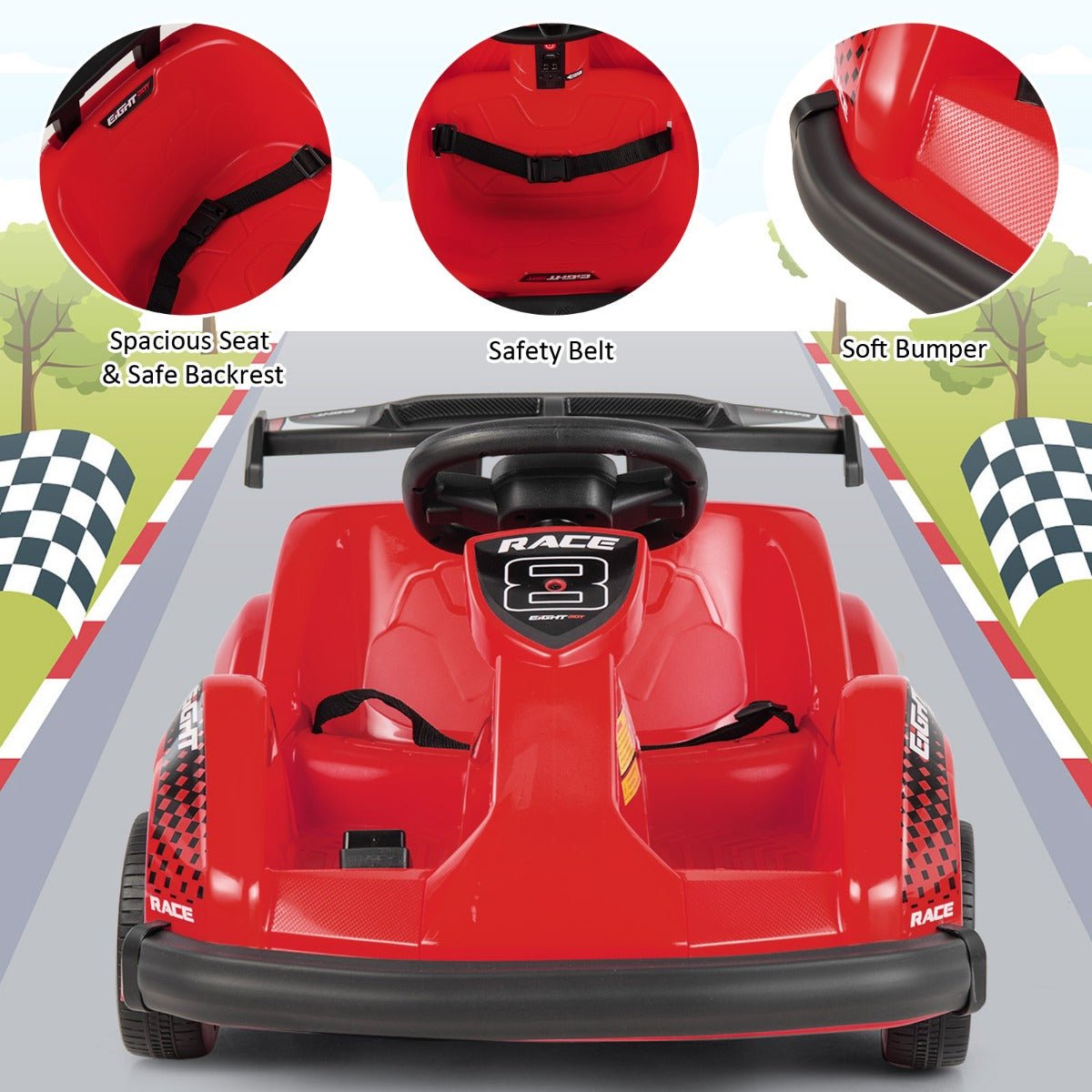 Navigate the Speed: Remote-Controlled Red Electric Go Kart for Kids