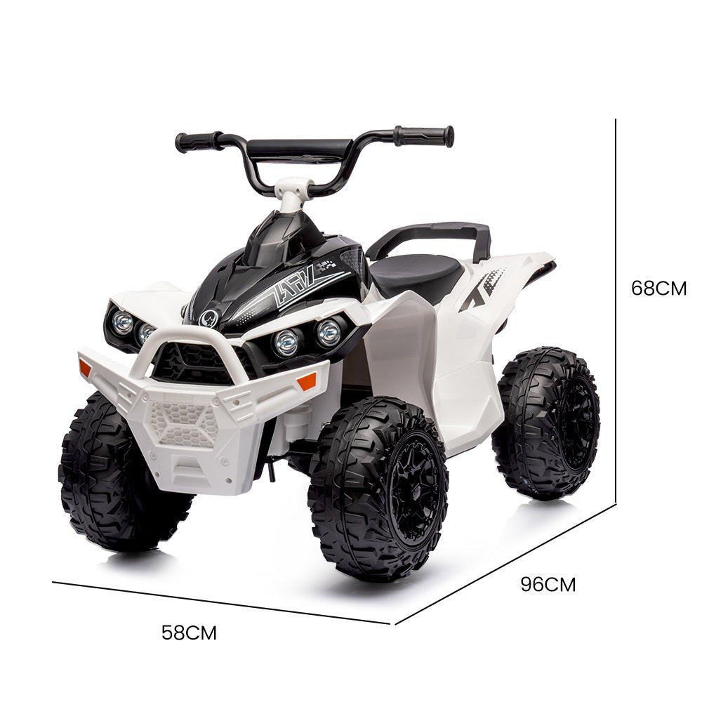 White kids electric ride-on quad bike for outdoor fun, ideal for thrilling adventures.