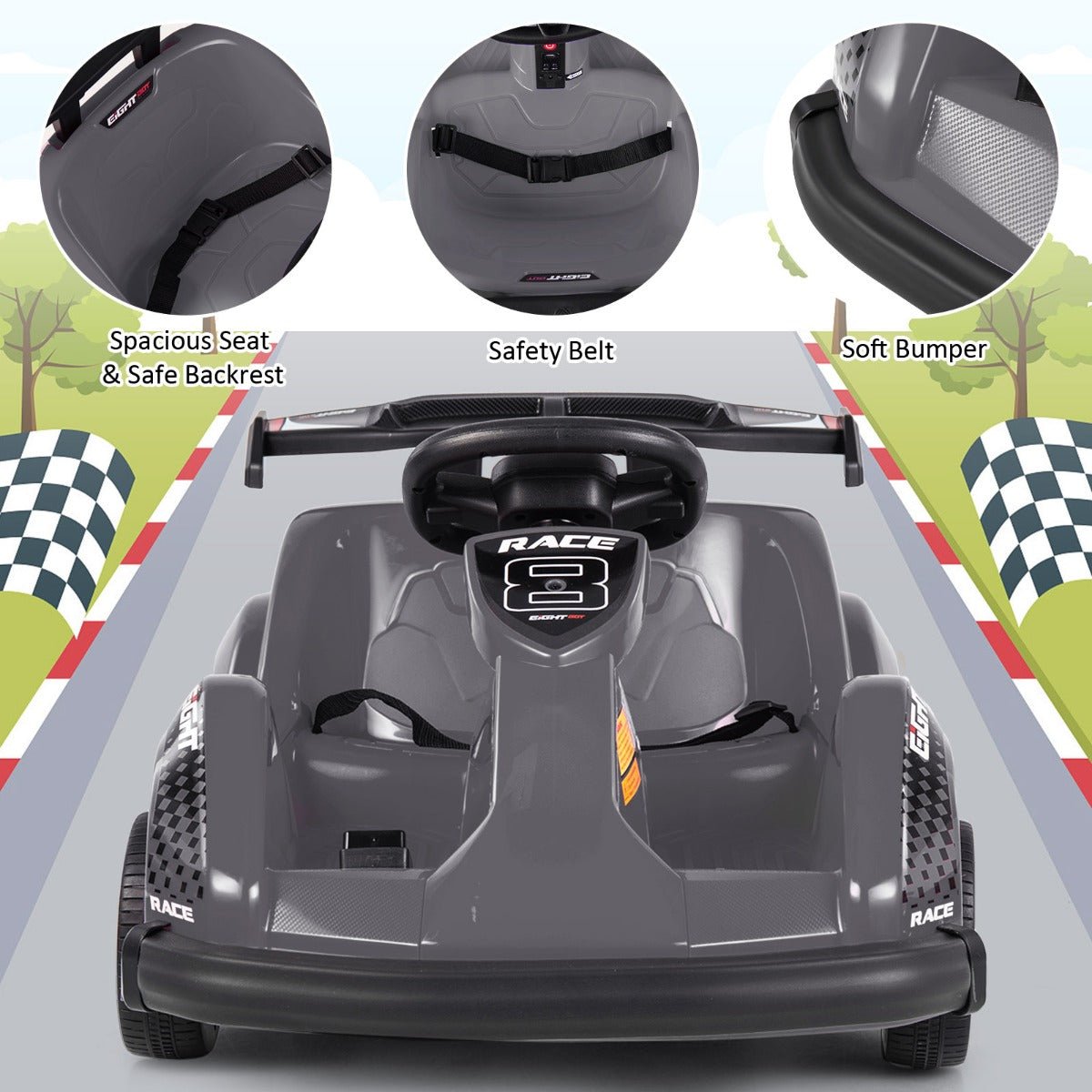 Unleash the Speed: Remote-Controlled Black Electric Go Kart for Kids