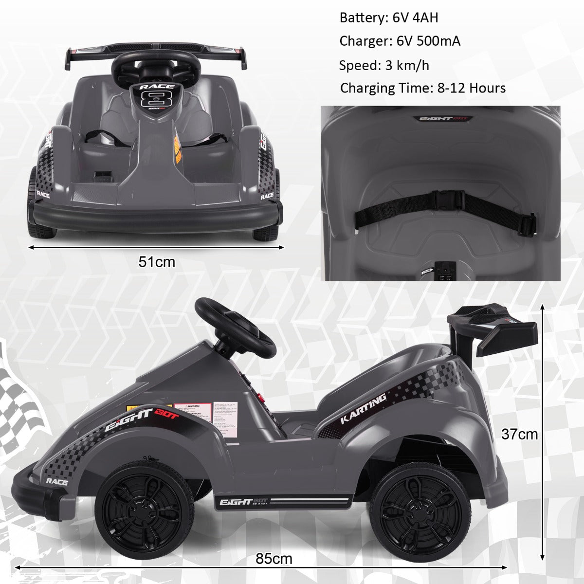 Young Racers Unite: Black Kids Electric Go Kart with Remote Control